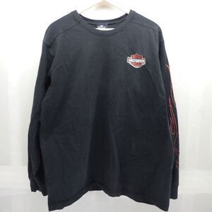 Vintage Harley Davidson Long Sleeve Flames Y2K Black Embroidered Front Back 2XL